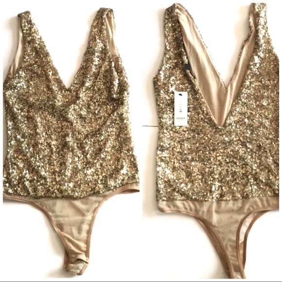 bebe Tops - NWT Bebe Paige gold sequin bodysuit XS